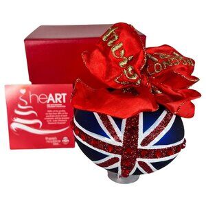2010 St Jude Swarovski Elements Christmas Ornament Glass Union Jack Flag Twiggy